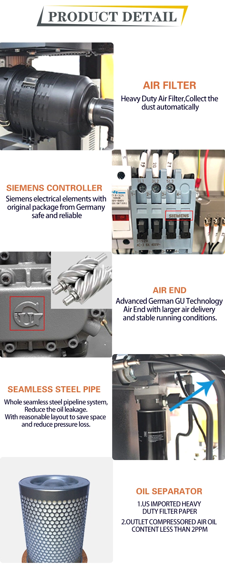 Oil Injected Directly Driven Fixed Speed Screw Air Compressors