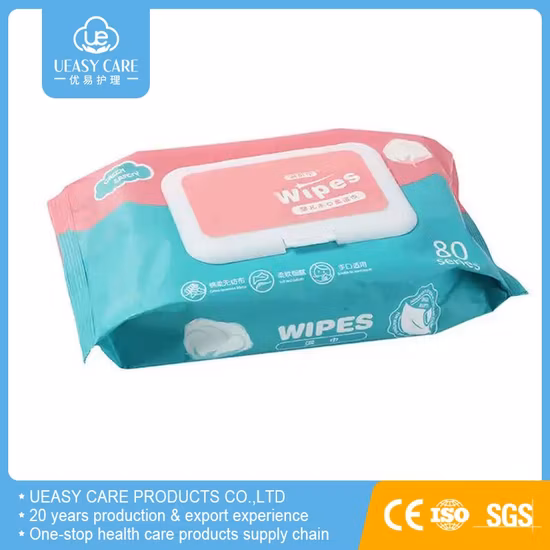 Lingettes humides pour bébé Chine Spunlace jetables Pure Pack unique 80PCS